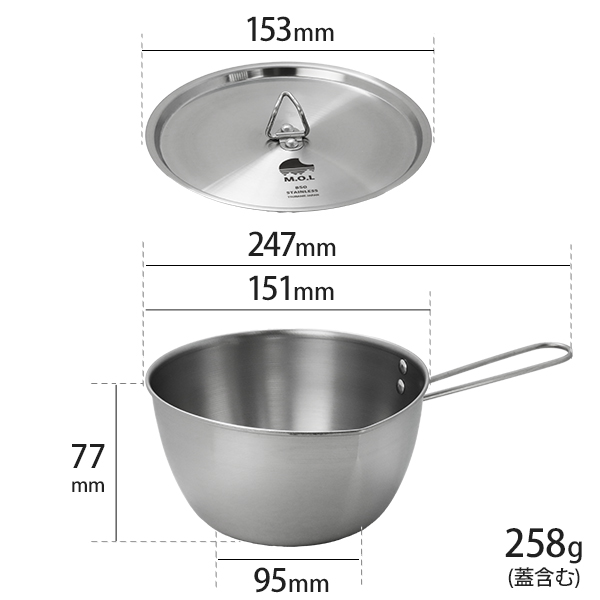 M.O.L シェラボウル ステンレス 850ml 日本製 収納袋付 IH対応 MOL