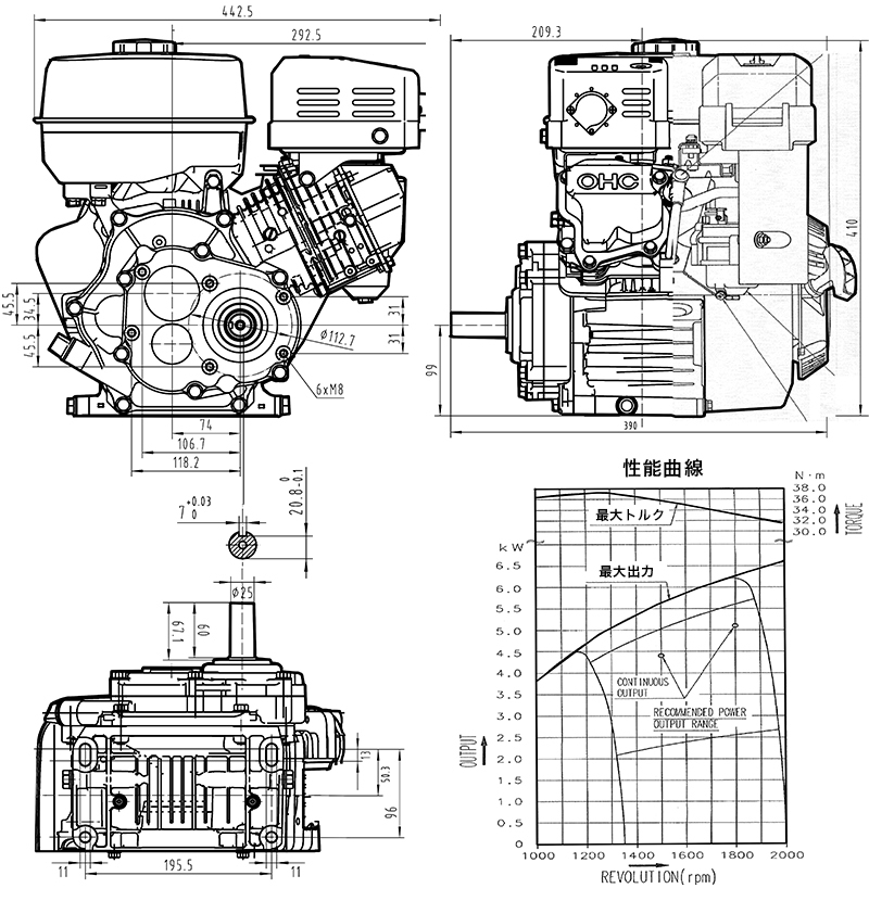 ロビン OHCガソリンエンジン EX27-2B (1/2減速型/最大9.0HP) [空冷4サイクル 汎用型エンジン 旧スバルEH30B後継機種]