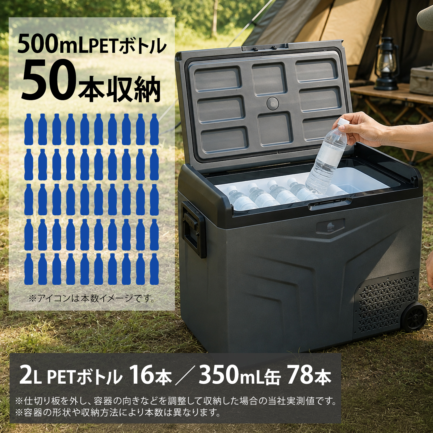M.O.L ポータブル冷蔵庫＆冷凍庫 60L 2室温度設定 外部バッテリー対応