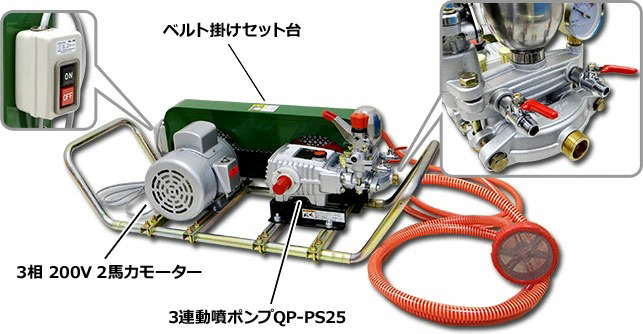 MINATOWORKS ミナト 中型3連 動噴セット《3相200V2Hpモーター