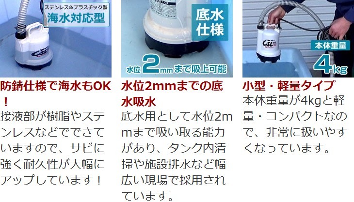 寺田ポンプ 底水用水中ポンプ CSL-100L (非自動運転型/100V100W