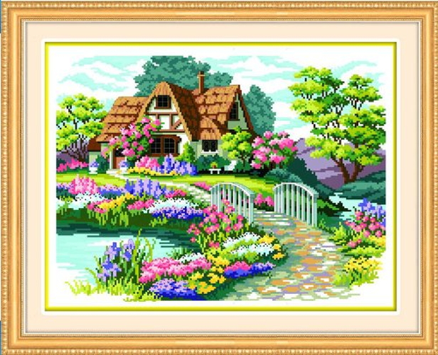 クロスステッチ　超大判　緑の木の風景 完成品 lvert-g53.jpg