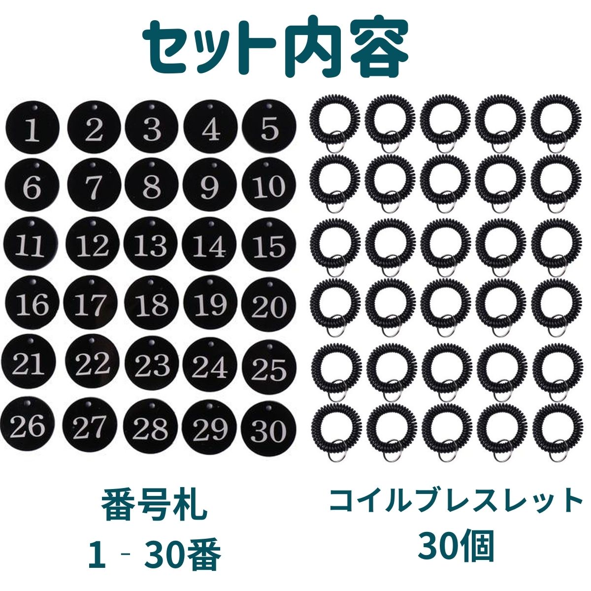 名札・番号札 (鉄道荷札) アクリル 製 おしゃれ ブラック 番号札 1‐30 コイルブレスレット