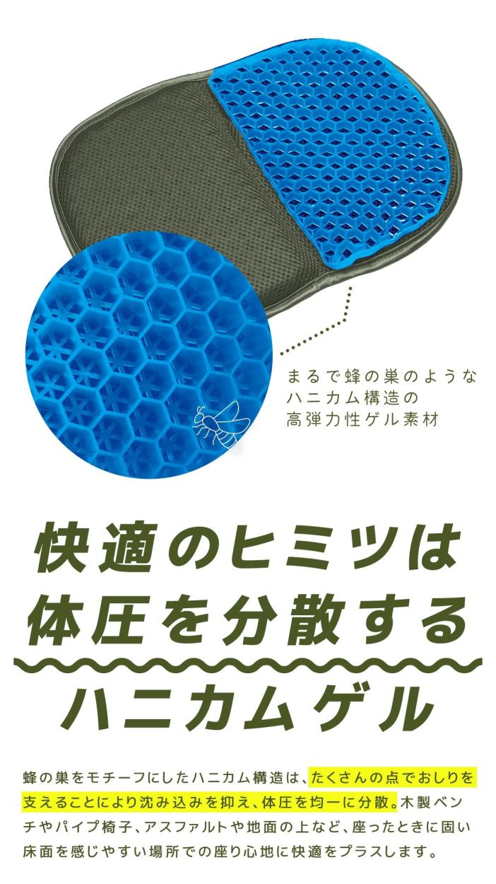 折りたたみ ゲルクッション 洗える アウトドア ハニカム構造 高弾力ゲル 屋内 屋外 産後 痔 スポーツ観戦 厚い 釣り キャンプ 持ち運び 無重力  椅子 66224 :66224:minet - 通販 - Yahoo!ショッピング