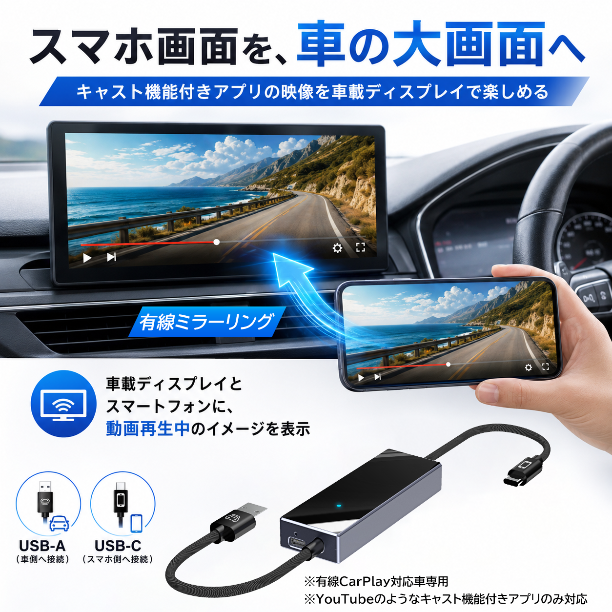 MINIEYE CarPlay ワイヤレスアダプター カーナビ iPhone/Android