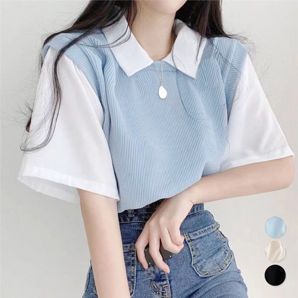 miniministore 半袖ニットtシャツ レイヤード風Tシャツ【ゆう
