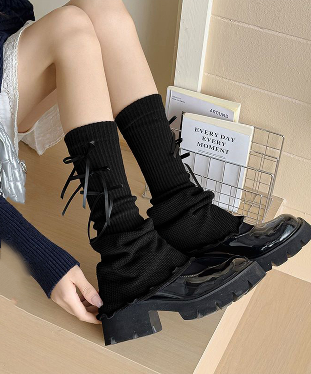 レッグウォーマー リボン付きレッグカバー【ネコポス投函