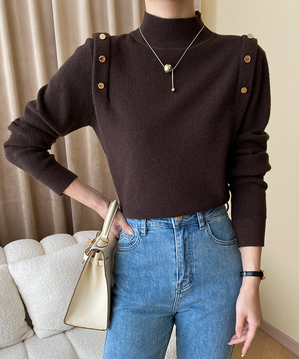 メタルボタンニットトップスプチハイネック【ゆうパケット】 miniministore メタルボタンニットトップスプチハイネック【ゆう