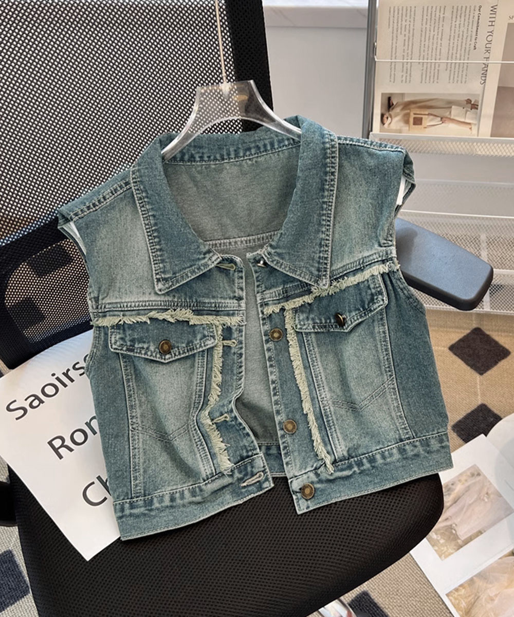 miniministore フリンジデニムベスト 襟付き デニムジレ【ゆう