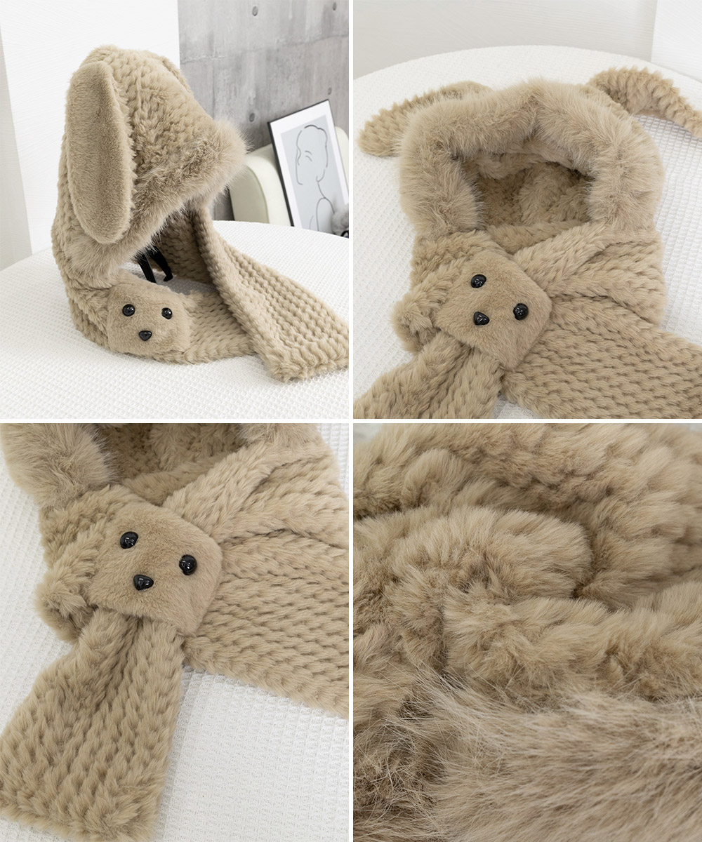 CFIERCE] Rabbit Pink White Scarf Hat | BYORI
