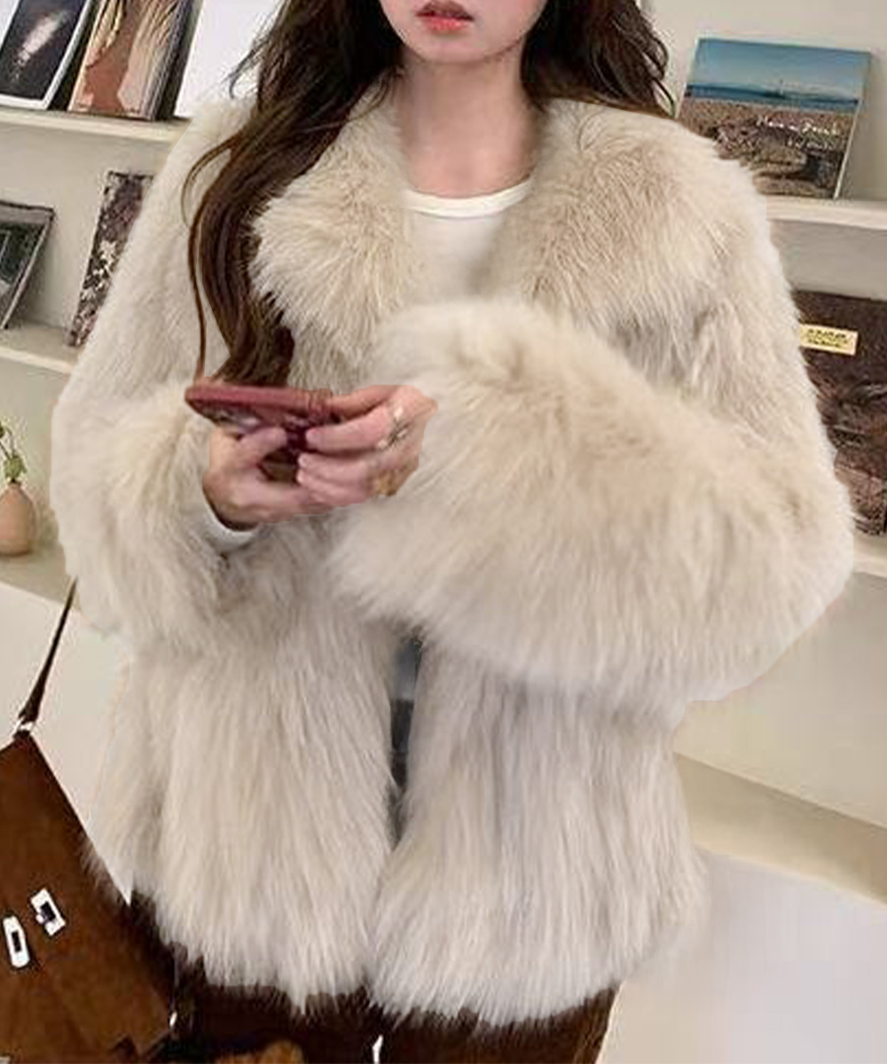 MINIMINISTORE ふわふわフェイクファージャケットビッグ襟 レディース ボリュームファー 中綿ジャケット 厚手暖かい モコモコブルゾン 秋冬ファーコート 6XJ-001 miniministore（ミニミニストア） ふわふわフェイクファージャケット