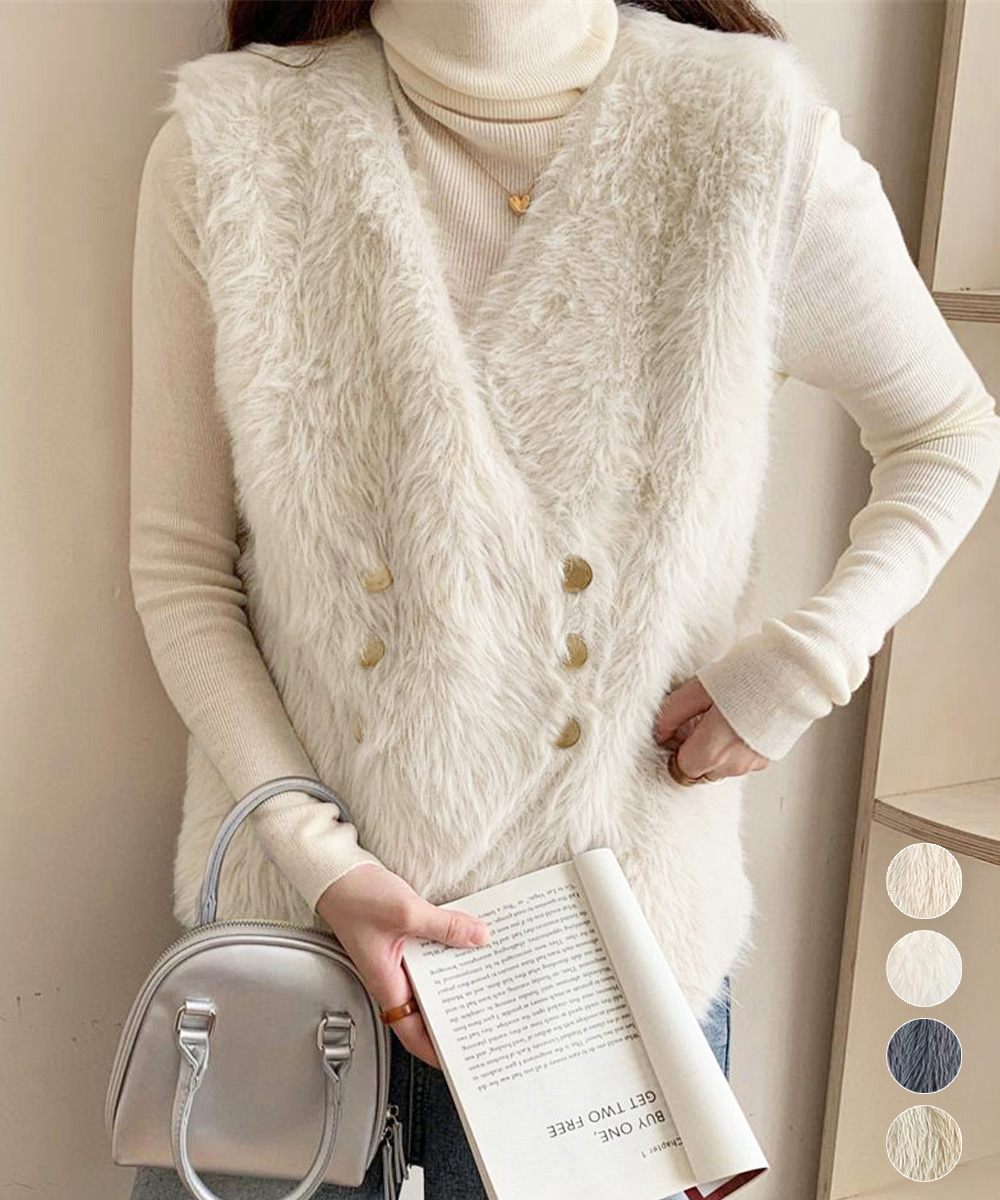 miniministore（ミニミニストア） ふわふわファーベストVネックニット