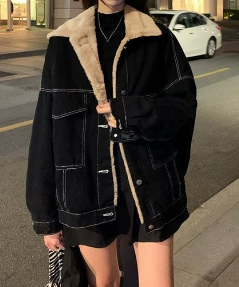 miniministore 裏ファーデニムジャケットステッチブルゾン