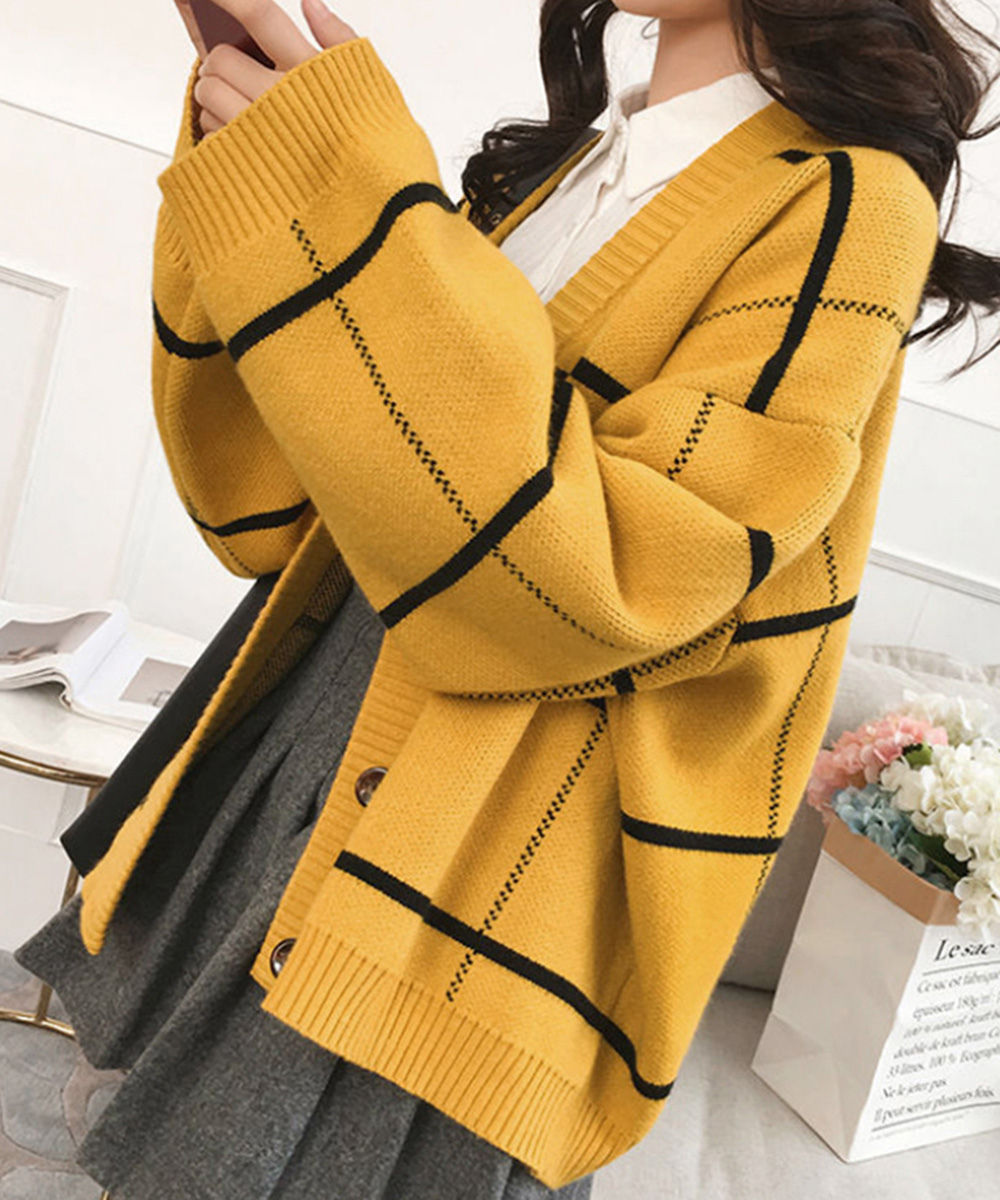 ニットカーディガン BIGチェック柄秋冬 miniministore ニットカーディガン BIGチェック柄秋冬