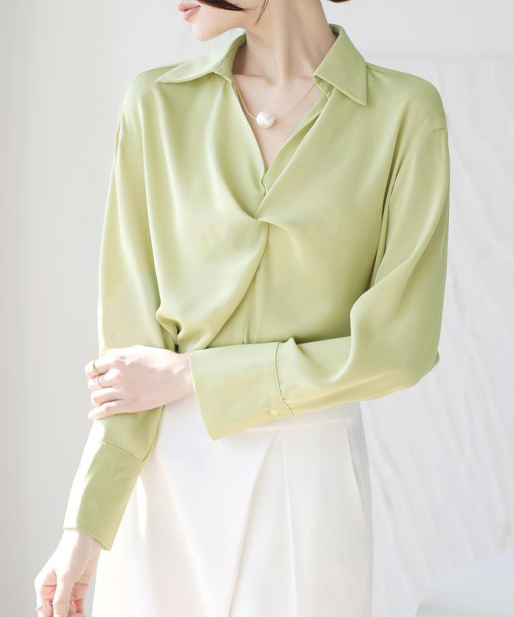 miniministore ツイストブラウス長袖ブラウスVネック上品【ゆう