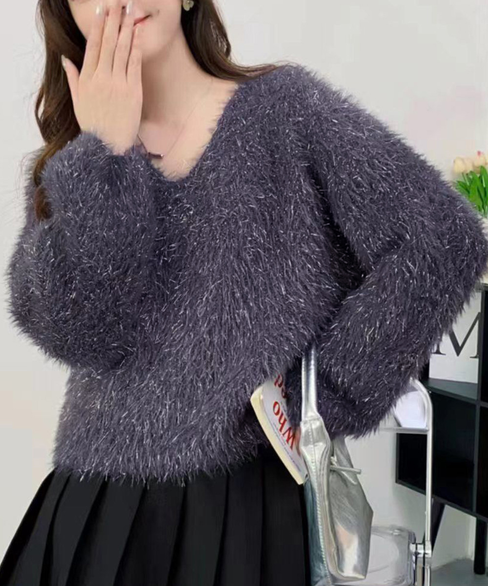 miniministore（ミニミニストア） ラメシャギーニットトップス Vネック