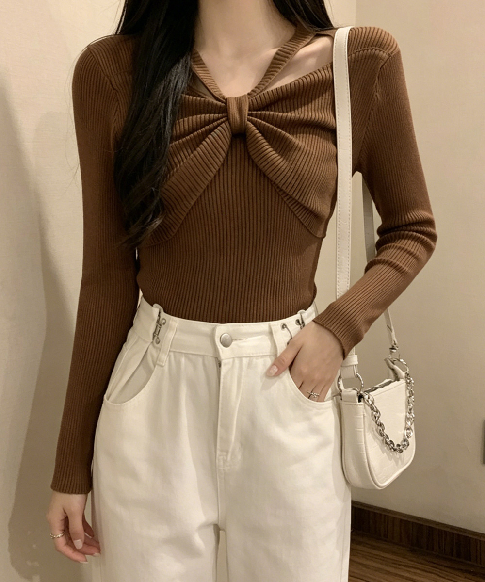 miniministore（ミニミニストア） フロントリボンリブニットトップス