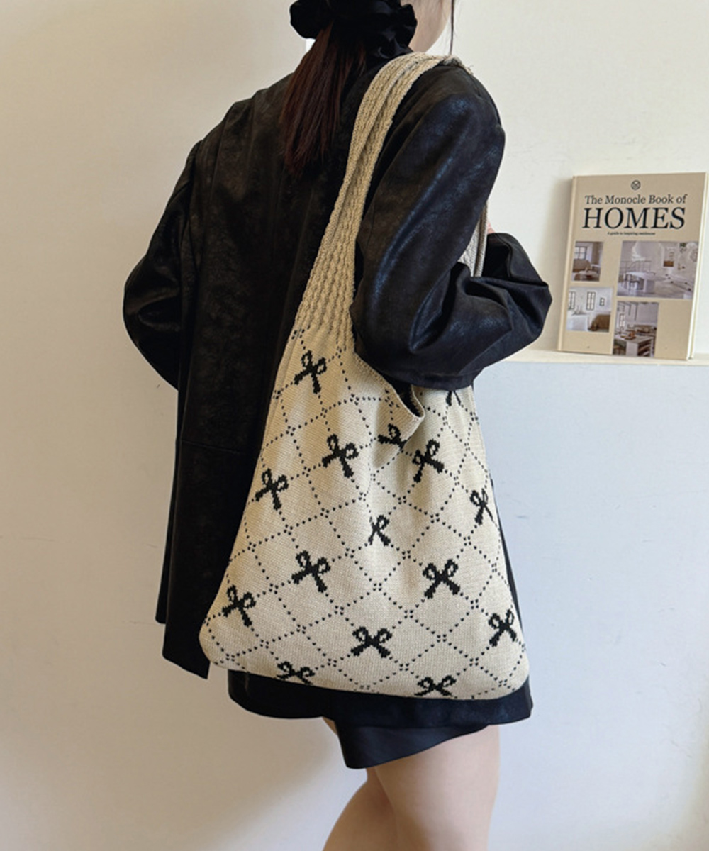 miniministore（ミニミニストア） ニットトートバッグ リボン柄ニット