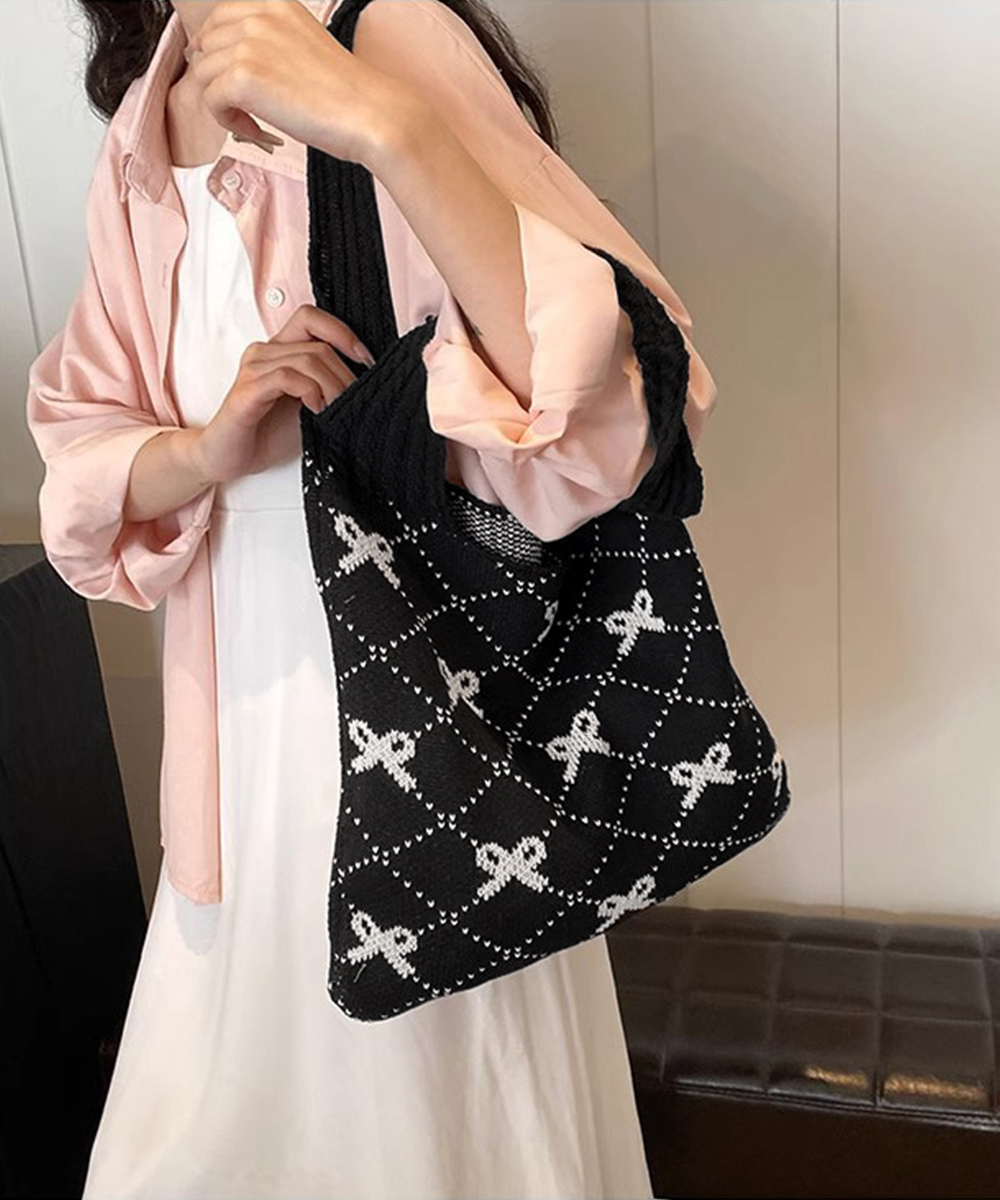 【kindababy】petit ribbon knit tweed bag〜ニットバッグ kindababy】petit ribbon knit tweed bag〜ニットバッグ