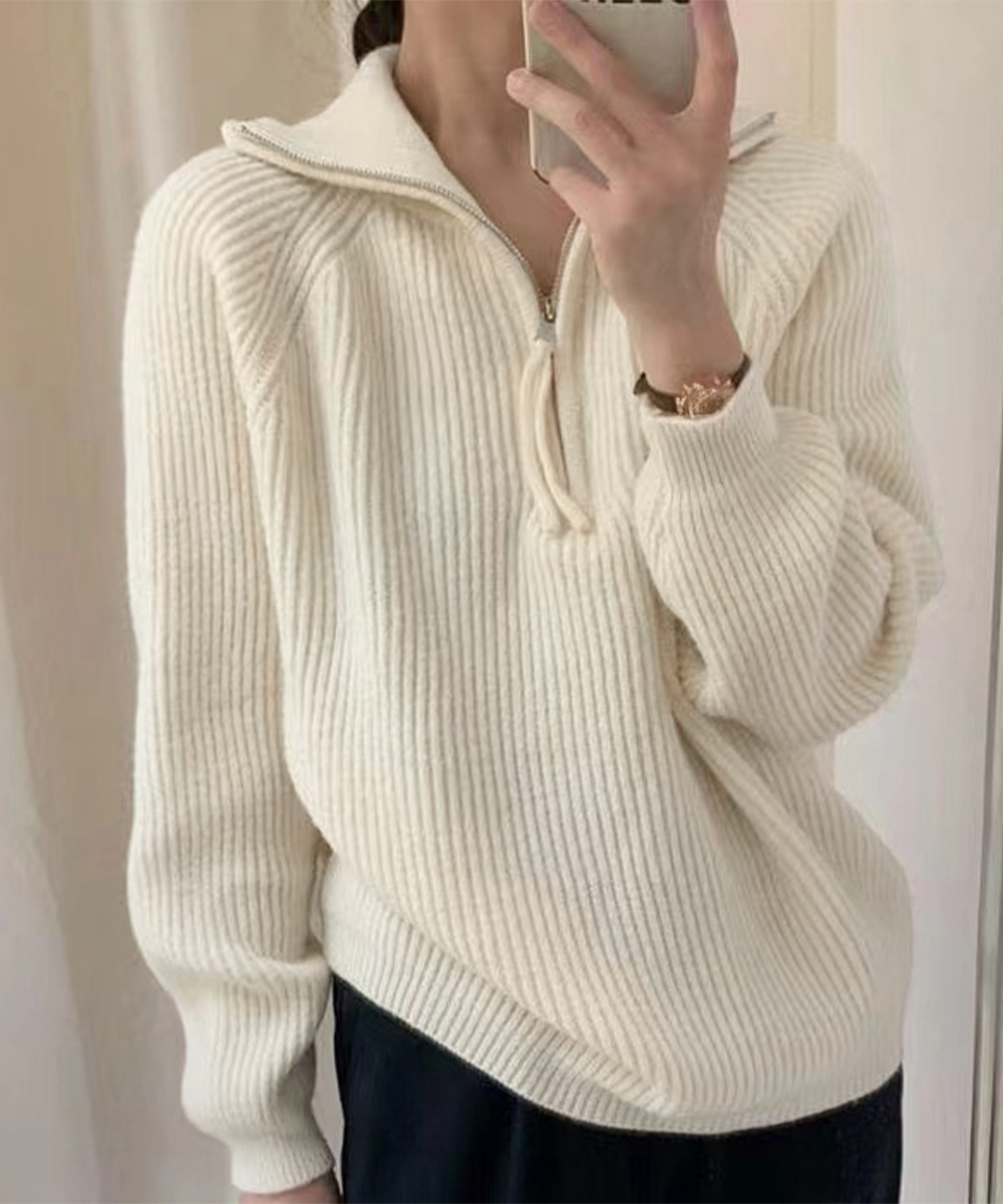 ハーフジップニットセータースタンドカラー miniministore ハーフジップニットセータースタンドカラー