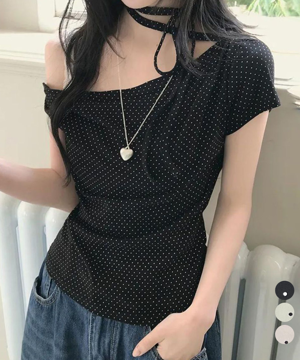 miniministore（ミニミニストア） ドット柄tシャツオフショルダー