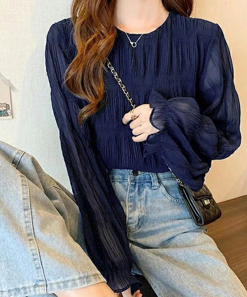 miniministore シャーリングブラウス 長袖トップス韓国風【ゆう miniministore シャーリングブラウス 長袖トップス韓国風【ゆう