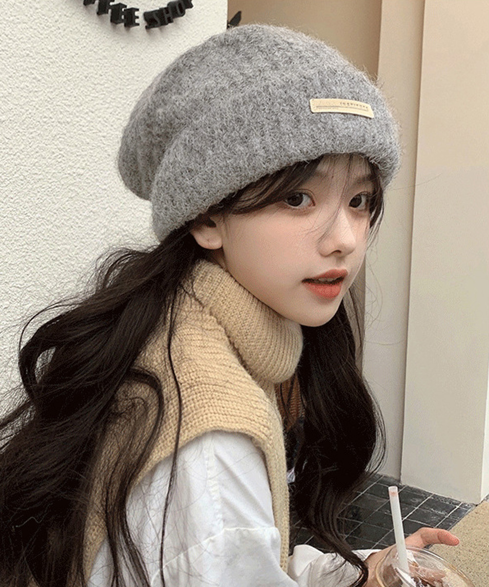 HYEIN SEO グレー ニット帽 ビーズ付き miniministore（ミニミニストア） ニット帽 レディース くしゅくしゅ帽