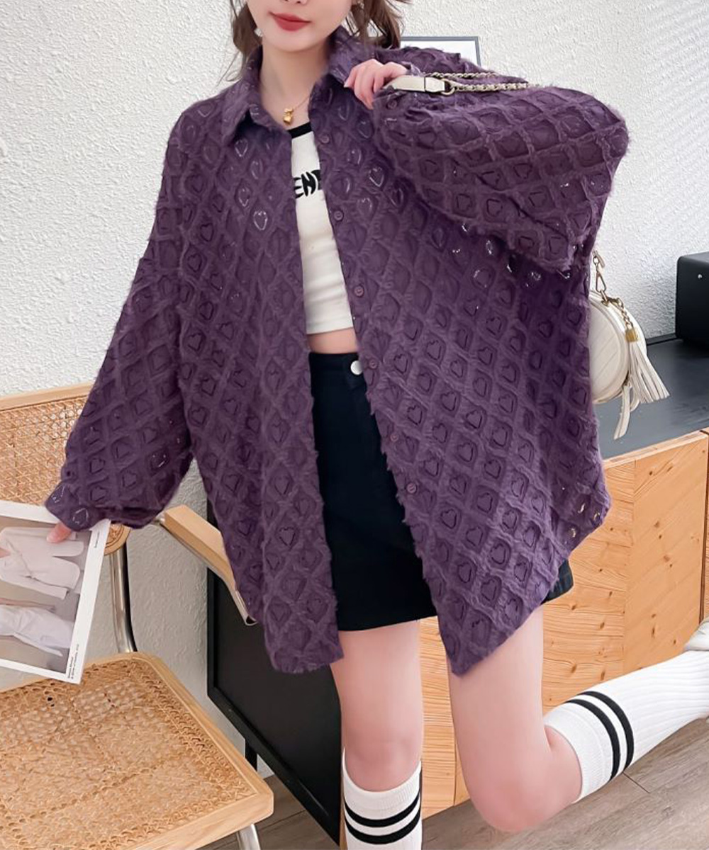 ハートジャガードシャツカーディガン春夏秋【ゆうパケット】 miniministore ハートジャガードシャツカーディガン春夏秋【ゆう