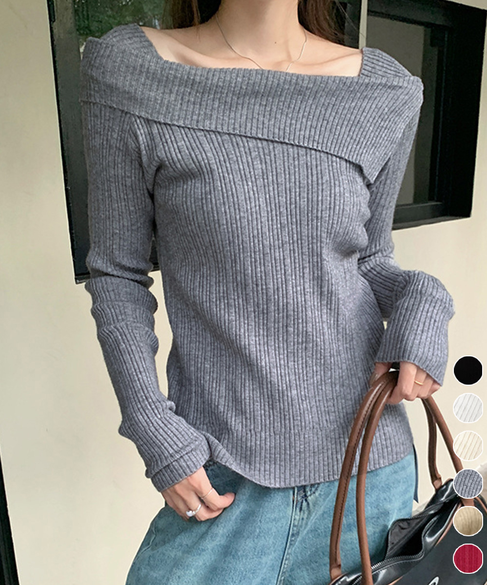 リブニットトップス オフショルダー 長袖【ゆうパケット】 miniministore リブニットトップス オフショルダー 長袖【ゆう