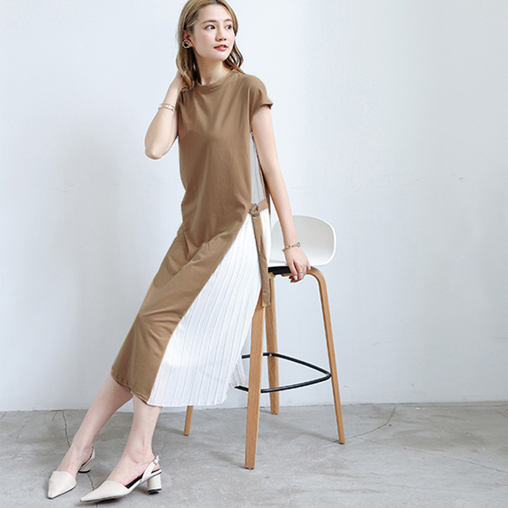 【新品】★ネイビー★サイドプリーツ ワンピース ロング丈 ゆったりレディース❺ op01.jpg