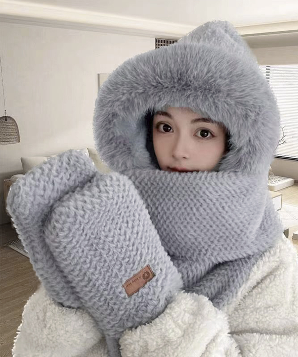 miniministore ニット帽子 マフラー手袋一体型ファー帽子