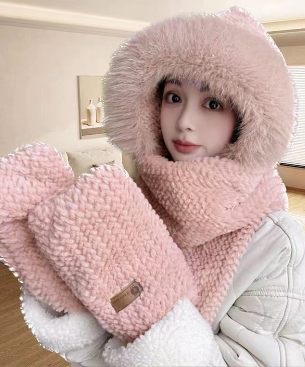 miniministore ニット帽子 マフラー手袋一体型ファー帽子
