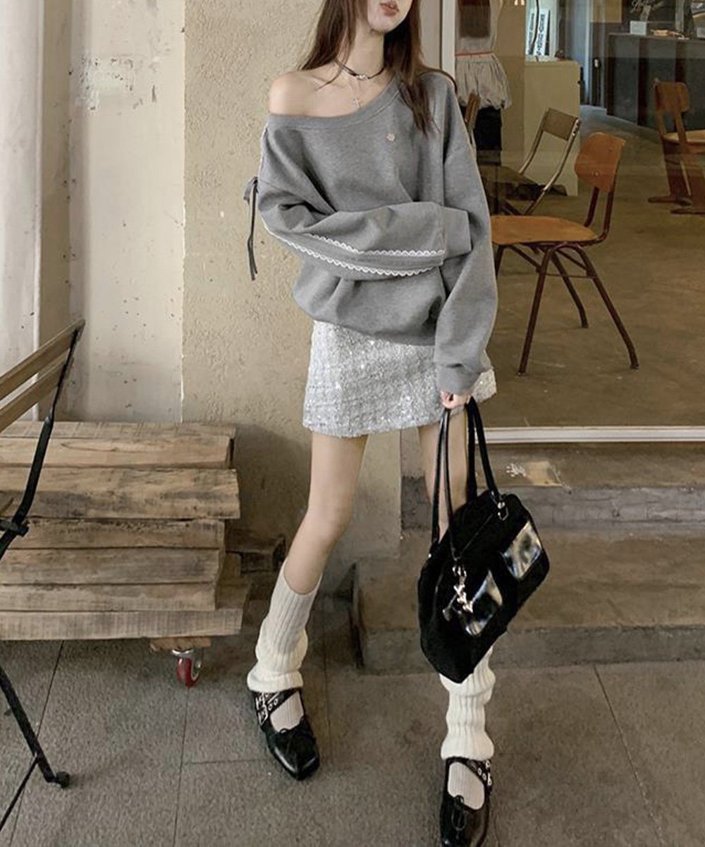 miniministore オフショルダースウェット長袖レースリボン