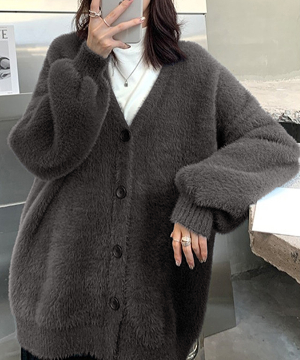 韓国系 シック 希少 お洒落なカーディガン カジュアル 11623 miniministore ふわふわシャギーニットカーディガン韓国風