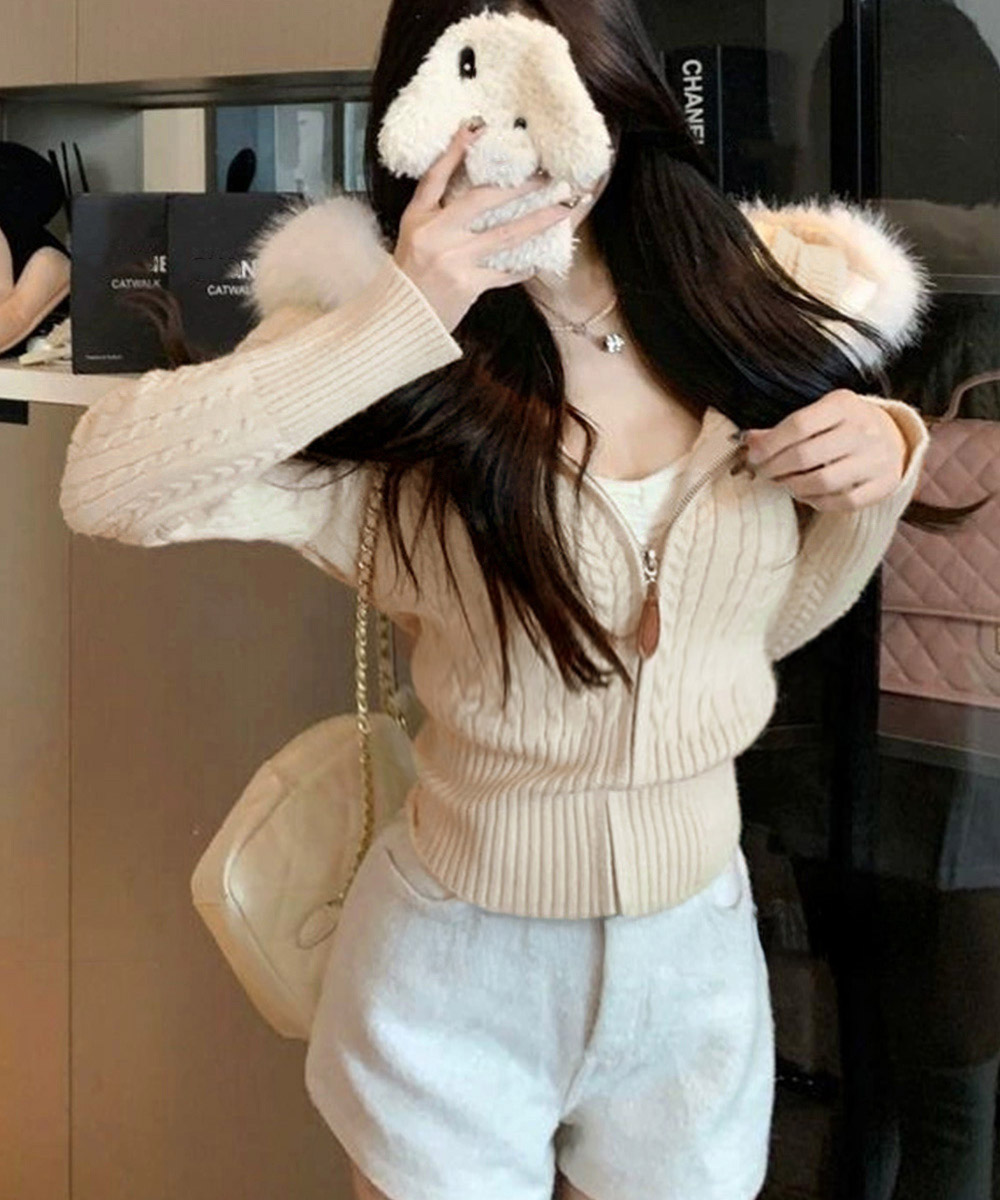 miniministore（ミニミニストア） フード付きケーブル編みニット