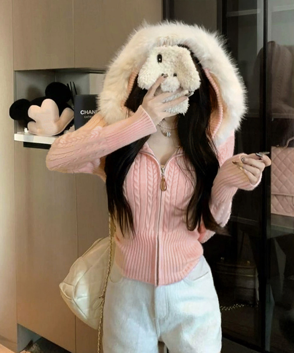 miniministore（ミニミニストア） フード付きケーブル編みニット