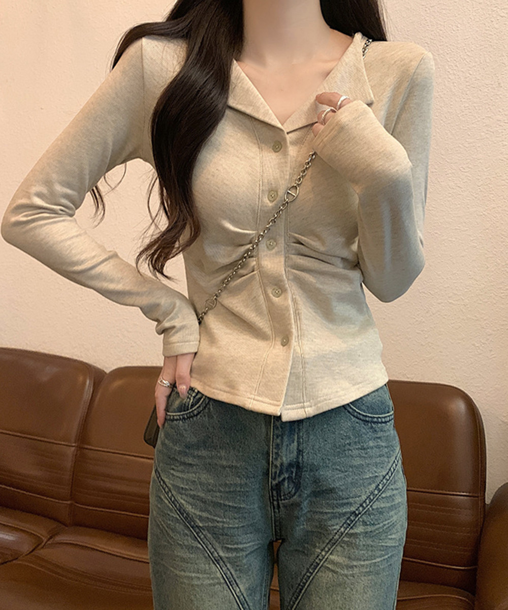 miniministore（ミニミニストア） オープンカラーフロントギャザー