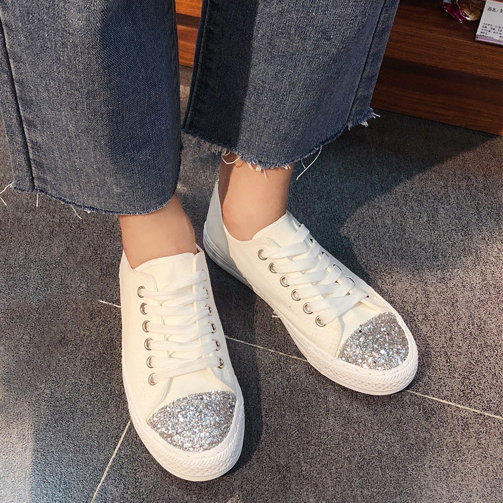 スニーカー レディースシューズ キャンバス ローカット フラットシューズ 靴 キラキラ ぺたんこ 100 安い
