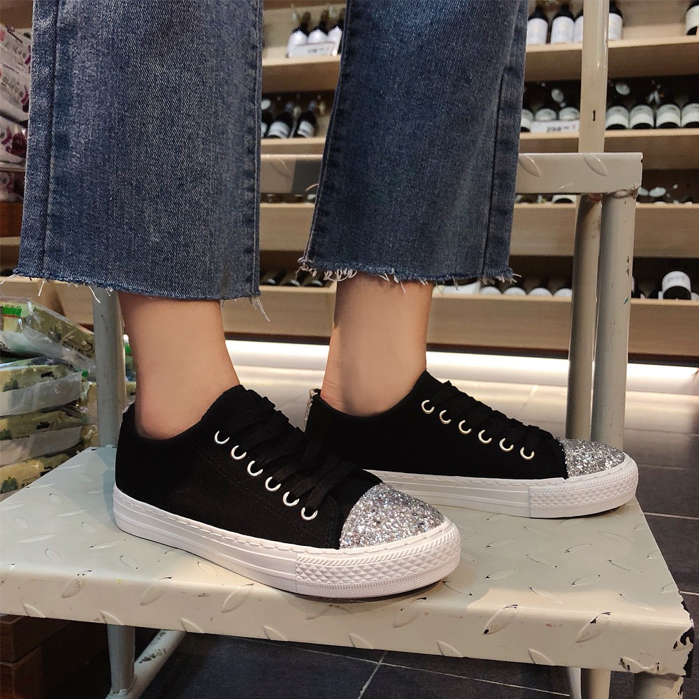 スニーカー レディースシューズ キャンバス ローカット フラットシューズ 靴 キラキラ ぺたんこ 100 安い