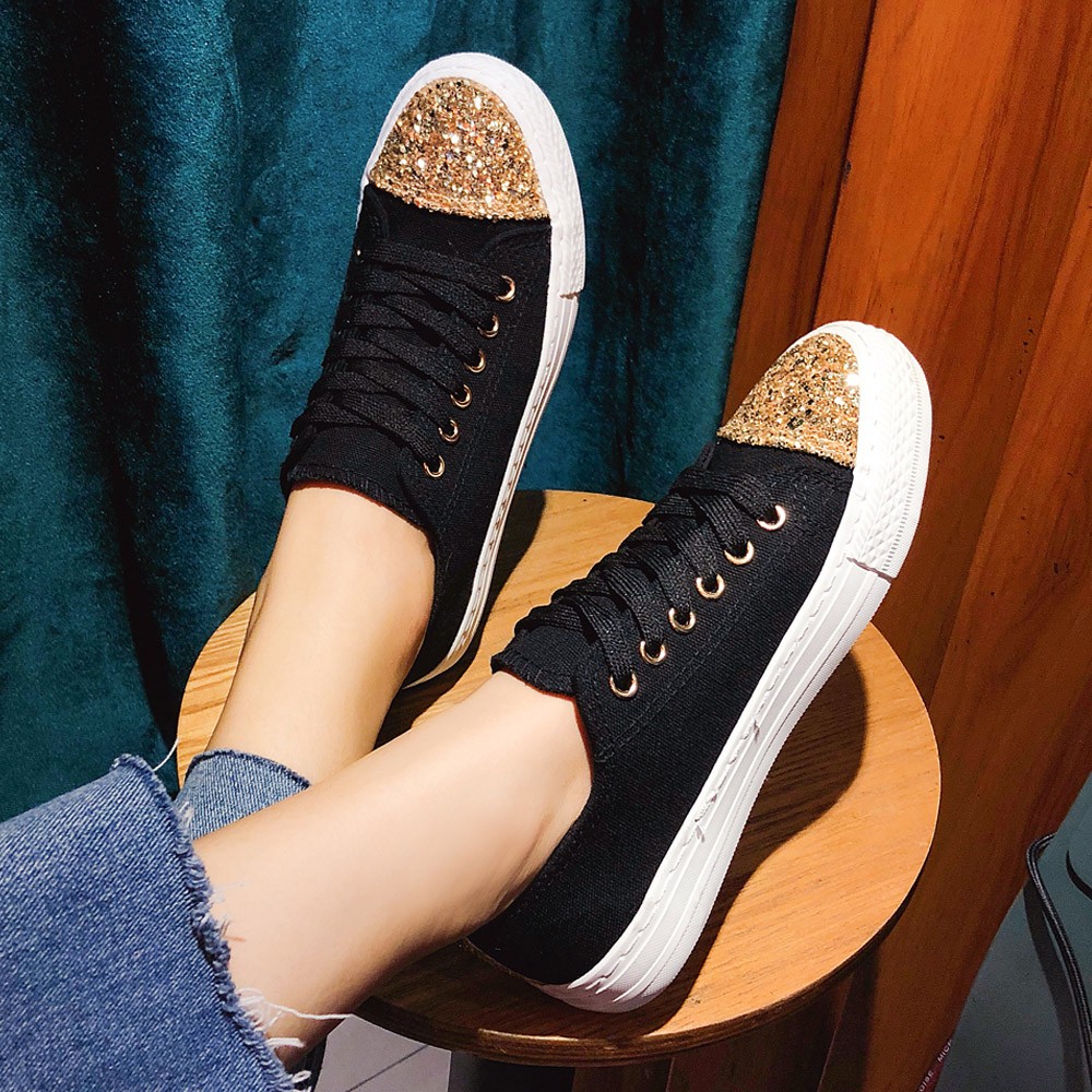スニーカー レディースシューズ キャンバス ローカット フラットシューズ 靴 キラキラ ぺたんこ 100 安い