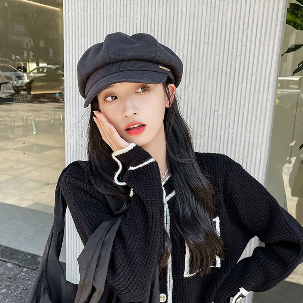 キャスケットハット ブラック レザー キャップ レディース 韓国ファッション小顔
