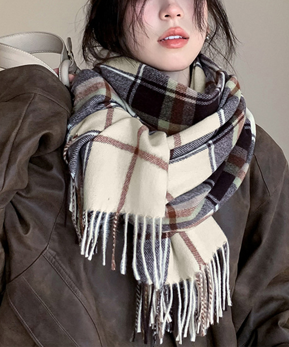 チェック柄マフラー（色：ベージュ系）のおすすめ人気商品一覧 通販