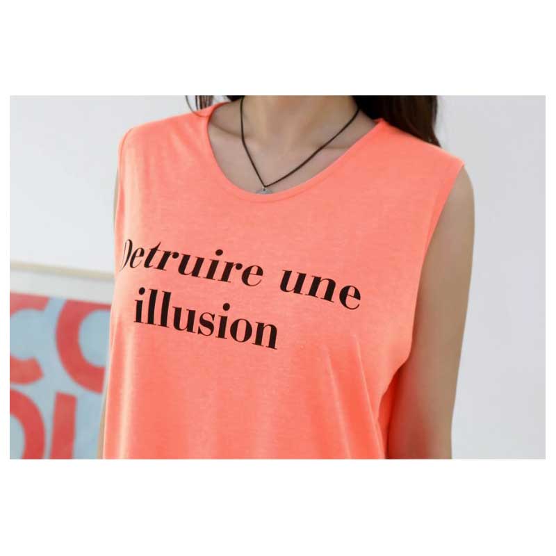 ノースリーブ タンクトップ 英字[Detruire…]プリント Tシャツ