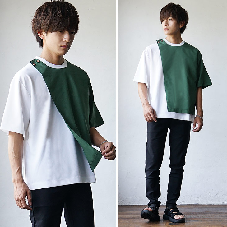  ★オーバーサイズ 半袖 テクスチャード生地 Tシャツ 梨地配色切替半袖オーバーサイズTシャツ | 【公式】SPU スプ