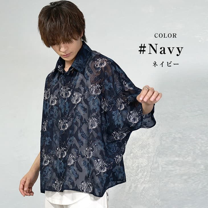 MinoriTY（マイノリティ） シャツ メンズ 花柄 シアー素材 透け感 半袖