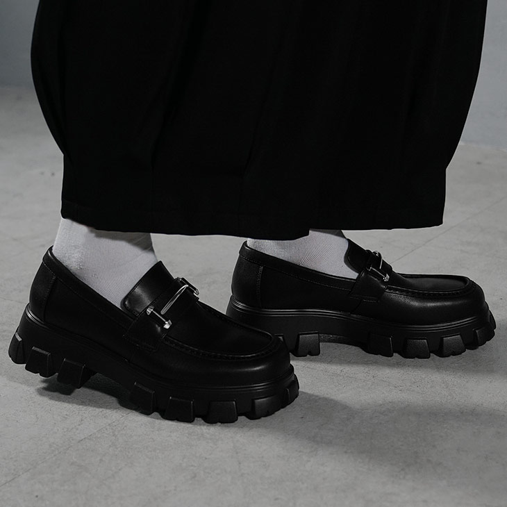MinoriTY ローファー メンズ 厚底 ローカット メンズシューズ 黒