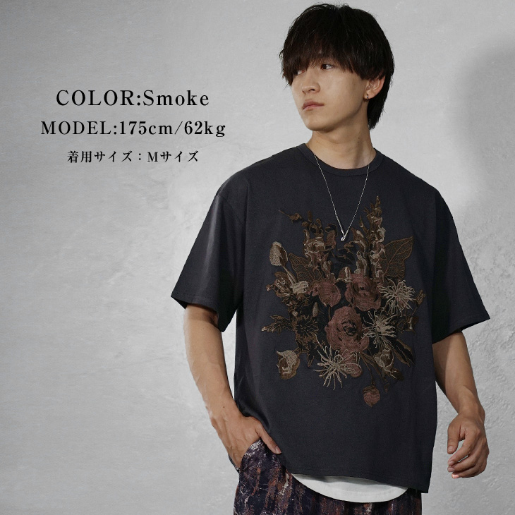 MinoriTY オーバーサイズ tシャツ メンズ 花柄 刺繍 白 30代 白t