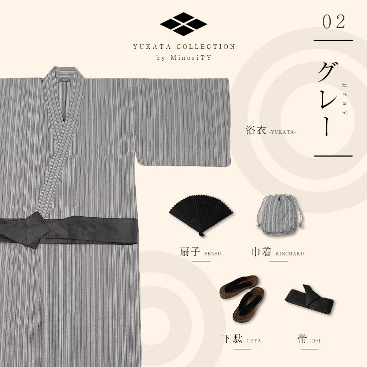 MinoriTY（マイノリティ） 浴衣 メンズ 5点セット 和装 男性用 帯 下駄