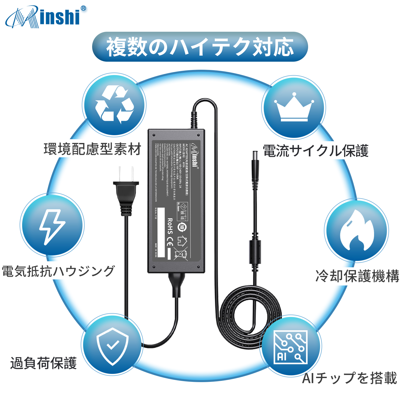 【1年保証】minshi Panasonic CF-B10 65W 対応 互換ACアダプター 16V 4.06A PSE認定済 高品質交換用ACアダプター｜minshi｜06