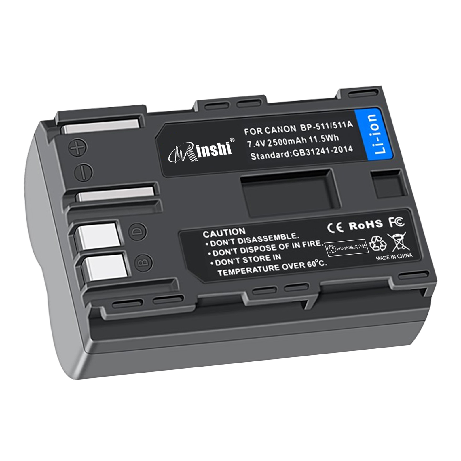 【1年保証】minshi CANONキヤノン 30D BP-511A 【2500mAh 7.4V】PSE認定済 高品質BP-511 BP-511A交換用バッテリー